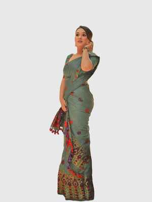 VEPEX Self Design Mekhela Chador Polyester Saree(Dark Green)