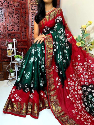 DHARMRAJ ENTERPRISE Woven Bandhani Art Silk Saree(Dark Green)