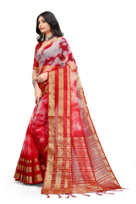 Aarunika LGF Striped Bollywood Organza Saree(Red)