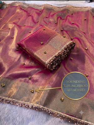 Banaras silk palace Embellished Bollywood Tissue Saree(Pink)