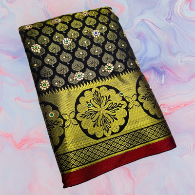 Aiman Creation Embellished Banarasi Pure Silk Saree(Black)
