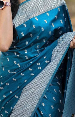 Madhav Creation Woven Banarasi Art Silk Saree(Blue)