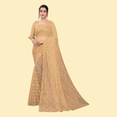 nexxxa Self Design Bollywood Net Saree(Brown)