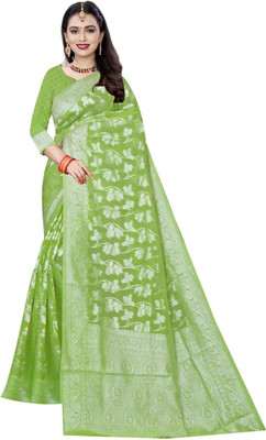 siddharth textiles Self Design Banarasi Cotton Silk Saree(Light Green)