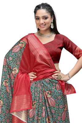 PremVastra Digital Print Kalamkari Crepe Saree(Green)