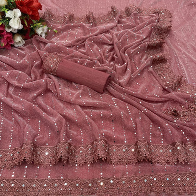 KRUBUX Printed Chanderi Cotton Silk Saree(Pink)