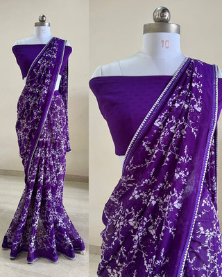 BORANA Floral Print Bollywood Georgette Saree(Magenta)