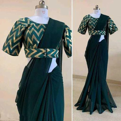 DRIZOMIZ Solid/Plain Bollywood Georgette Saree(Green)