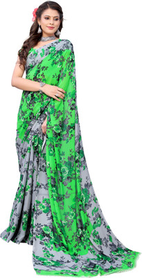 Priyashi Floral Print Bollywood Georgette Saree(Green)