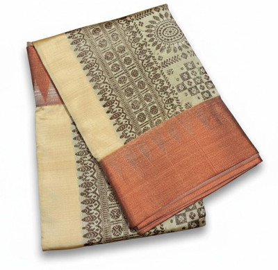 Arzoo kala textiles Woven, Self Design Banarasi Cotton Silk Saree(Beige, Brown)