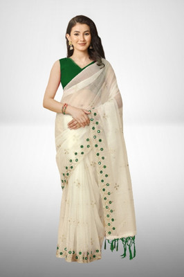 VANDU CREATION Embroidered Bollywood Supernet Saree(Green)