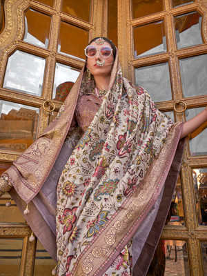 ANOUK Printed Chinnalapattu Silk Blend Saree(Beige)