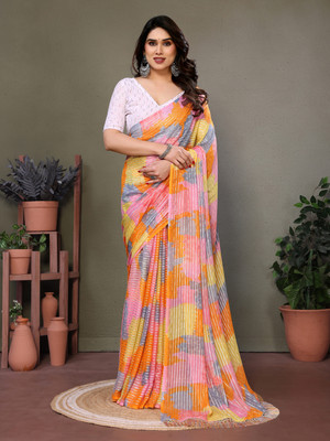 valida Printed, Embellished Bollywood Georgette, Silk Blend Saree(Pink)