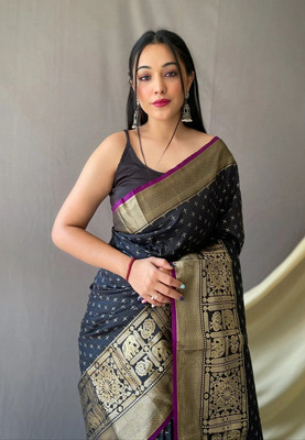 SUDIPTA Woven Banarasi Pure Silk Saree(Black)