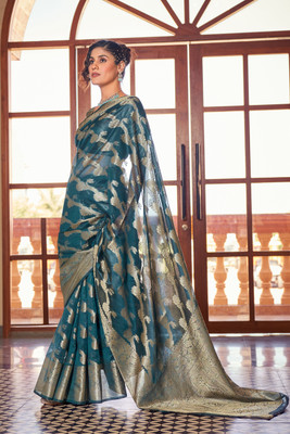 Divastri Solid/Plain Handloom Nylon Saree(Light Blue)