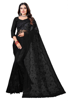 usharvi Self Design, Embroidered Bollywood Net Saree(Black)