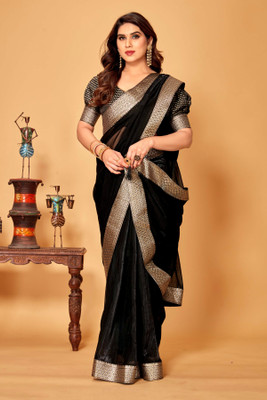 DIVYASHAKTI FASHION Solid/Plain Bollywood Silk Blend Saree(Black)