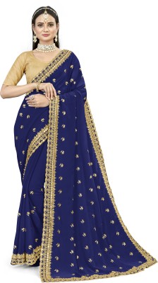 Om Creation Embroidered Bollywood Georgette Saree(Blue)