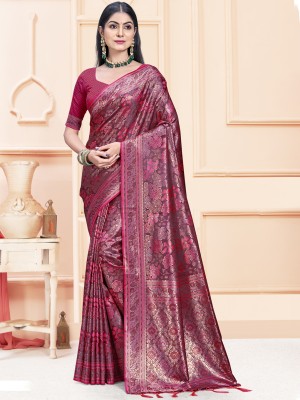 BUNAWAT Woven Handloom Satin Saree(Pink)