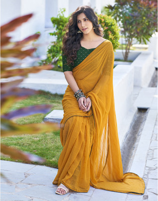 Satrani Embellished Bollywood Georgette Saree(Yellow)