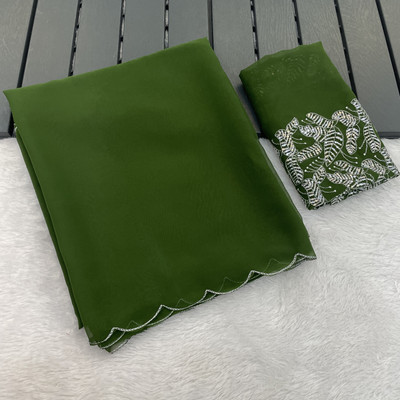 TAGALE Embroidered Bollywood Georgette Saree(Green)