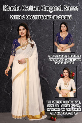 GUGALIYA FASHION Solid/Plain Kasavu Pure Cotton Saree(Multicolor)