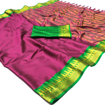 Sahajanand Woven Kanjivaram Cotton Silk Saree(Pack of 2, Maroon)