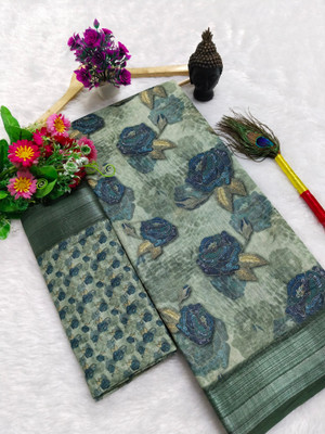 HouseOfCommon Woven Kanjivaram Pure Cotton, Cotton Silk Saree(Blue, Grey)