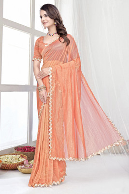 RELLAXAWAVES Woven Bollywood Supernet Saree(Orange)