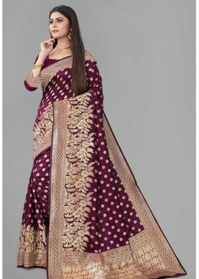 GRANTH MANIFAB Woven Kanjivaram Art Silk Saree(Purple)