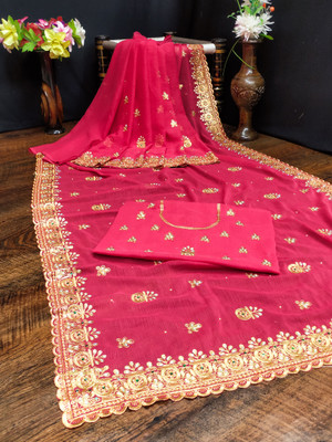 KHRITI FAB Georgette Embroidered Blouse Material