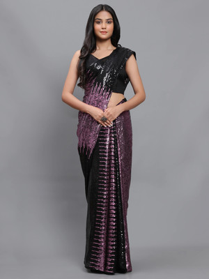 3Buddy Fashion Embroidered, Striped Bollywood Georgette Saree(Black, Pink)