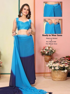 GEETABA FASHION Color Block Bollywood Georgette, Chiffon Saree(Blue)