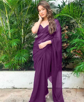 Damru trendz Printed Daily Wear Georgette Saree(Purple)