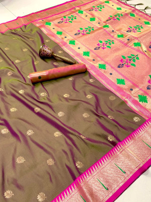 LeeliPeeri Designer Woven Paithani Cotton Silk Saree(Multicolor)