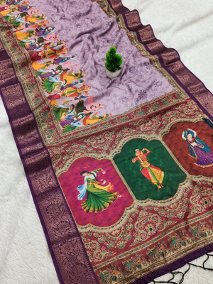 AVANTIKA FASHION Printed Kanjivaram Pure Silk, Art Silk Saree(Purple)