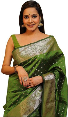 shivdarshan creation Self Design, Woven Banarasi Jacquard, Silk Blend Saree(Light Green)
