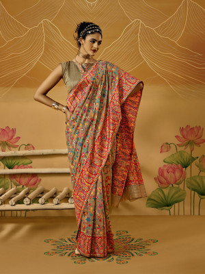 Divastri Printed Daily Wear Cotton Silk Saree(Beige)