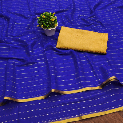 DIVYASHAKTI FASHION Striped Bollywood Chiffon Saree(Blue)