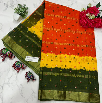 KRISHNA NX Printed Daily Wear Pure Cotton Saree(Orange)