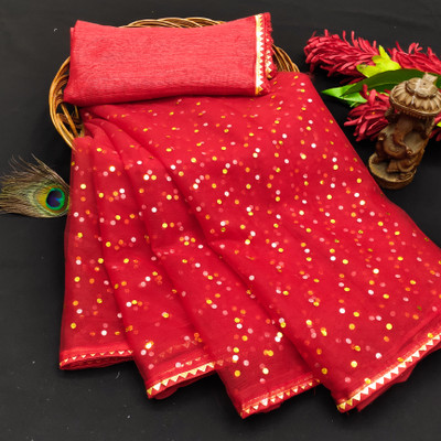 CHITRA FASHION Printed Bollywood Net Saree(Red)
