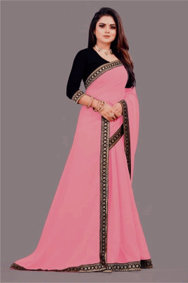 VELORA Solid/Plain Bollywood Georgette Saree(Pink)