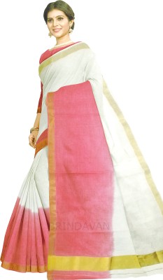 BRINDAVAN CREATIONS Dyed Kasavu Cotton Blend Saree(Multicolor)