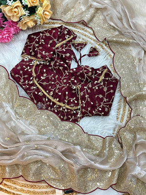 samu Embellished, Embroidered Bollywood Jimmy choo Saree(Cream)