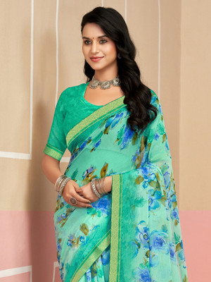 Anouk Rustic Printed Daily Wear Chiffon Saree(Light Blue)