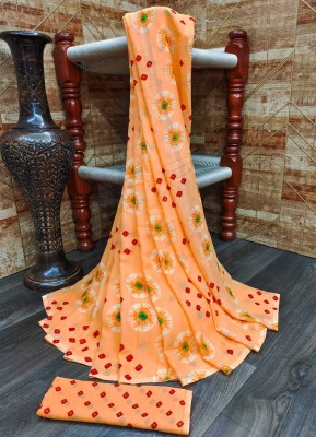 maayro Printed Daily Wear Georgette Saree(Orange)