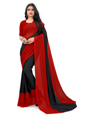 Moda Rapido Solid/Plain Daily Wear Georgette Saree(Red, Black, Multicolor)