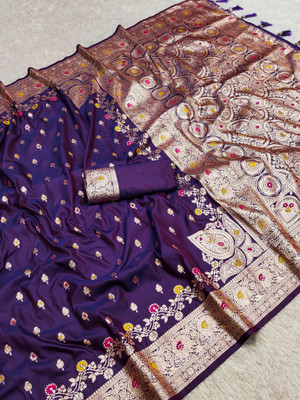 Tasrika Woven Banarasi Cotton Silk Saree(Purple)