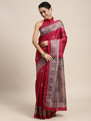 Divastri Printed Banarasi Silk Blend Saree(Pink)
