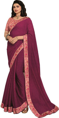 ROOP SUNDARI SAREES Solid/Plain, Digital Print Bollywood Pure Silk Saree(Magenta, Pink)
